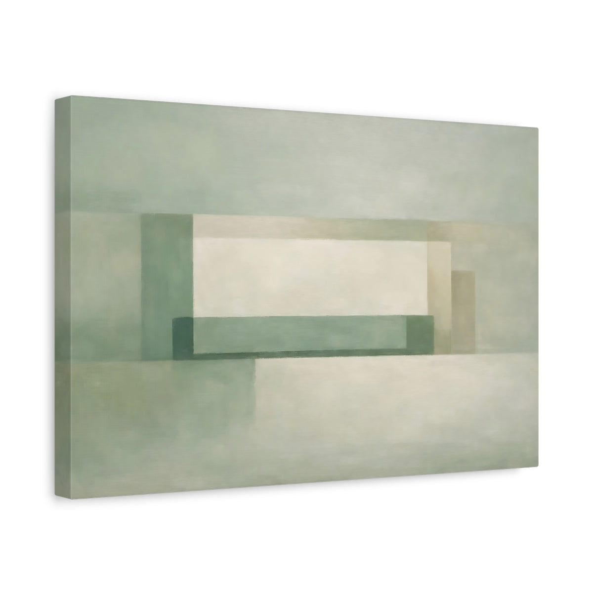 Side Mockup 4. Abstract Geometric Shapes Muted Green shown as stretched canvas wall art