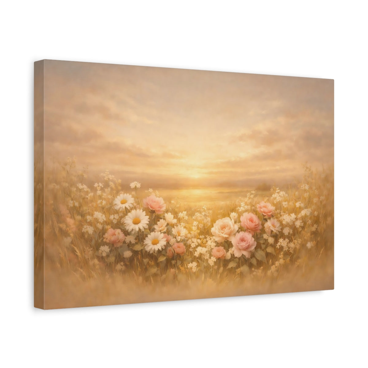 Floral Golden Horizon Wildflowers Nature - Canvas Wall Art Print