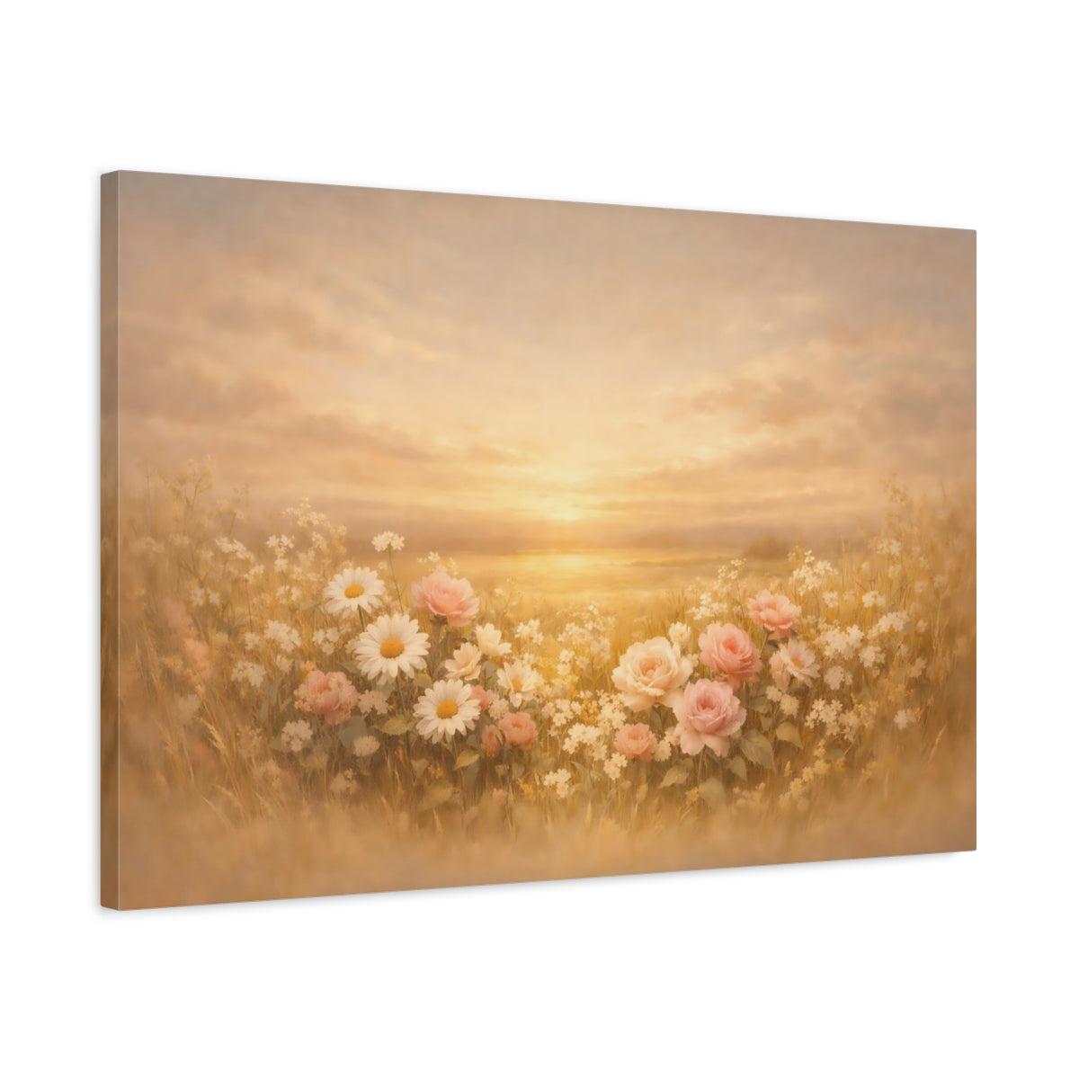Floral Golden Horizon Wildflowers Nature - Canvas Wall Art Print