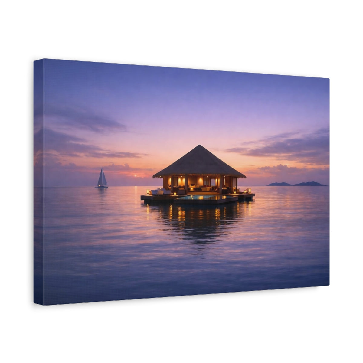 Seascape Evening Water Villa Nature - Canvas Wall Art Print