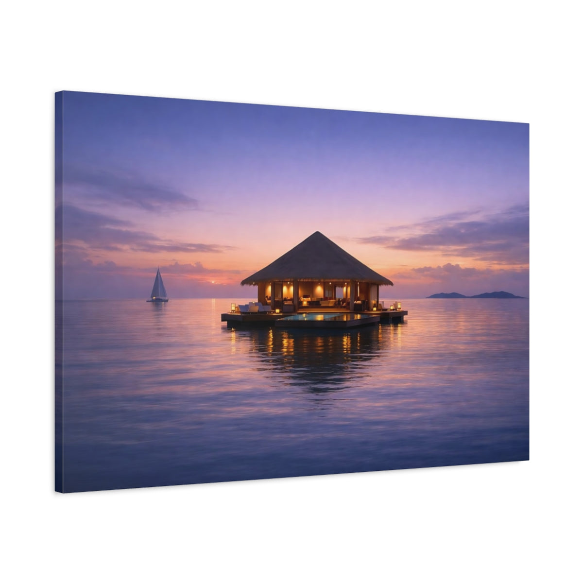 Seascape Evening Water Villa Nature - Canvas Wall Art Print