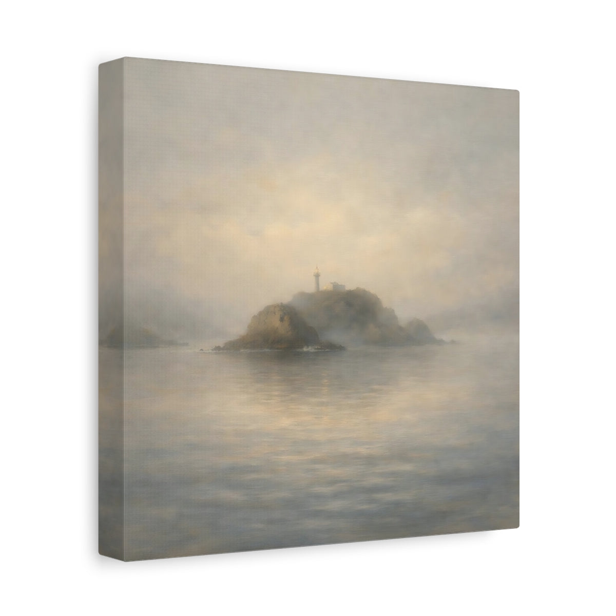 Side Mockup 9. Nature Lighthouse Misty Lighthouse Coastal shown as stretched canvas wall art