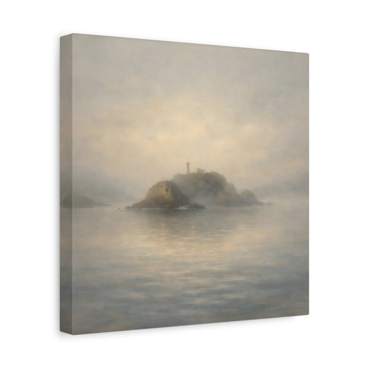 Side Mockup 8. Nature Lighthouse Misty Lighthouse Coastal shown as stretched canvas wall art