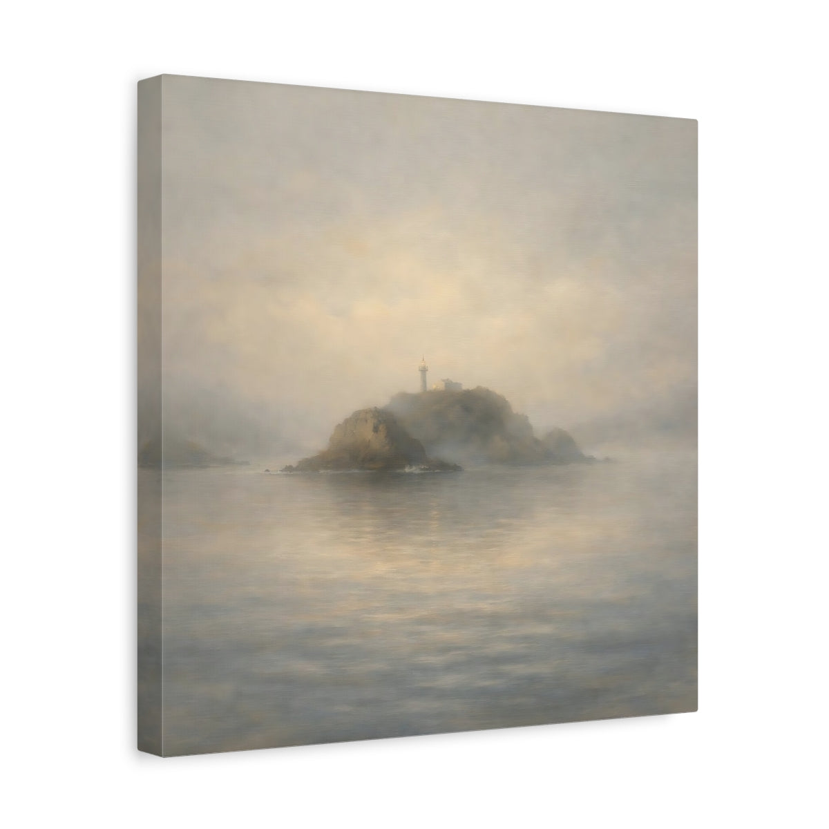 Side Mockup 7. Nature Lighthouse Misty Lighthouse Coastal shown as stretched canvas wall art