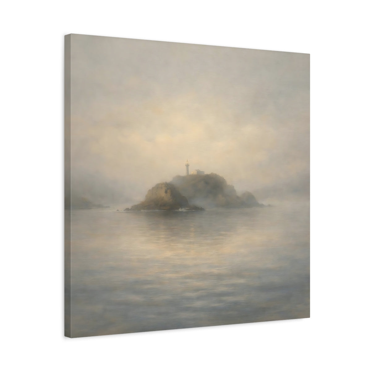 Side Mockup 4. Nature Lighthouse Misty Lighthouse Coastal shown as stretched canvas wall art