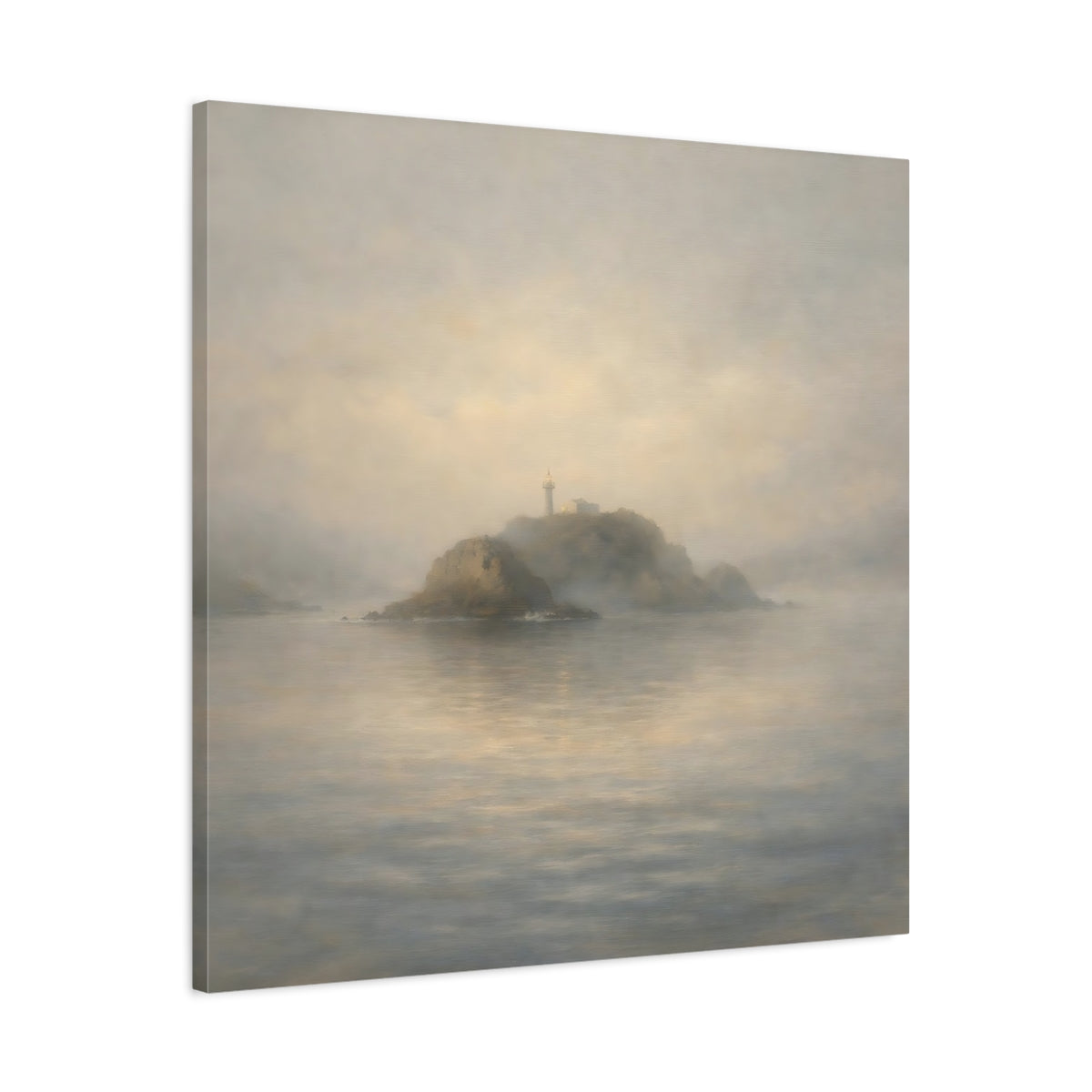 Side Mockup 3. Nature Lighthouse Misty Lighthouse Coastal shown as stretched canvas wall art