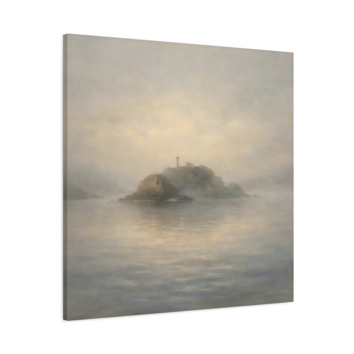 Side Mockup 2. Nature Lighthouse Misty Lighthouse Coastal shown as stretched canvas wall art
