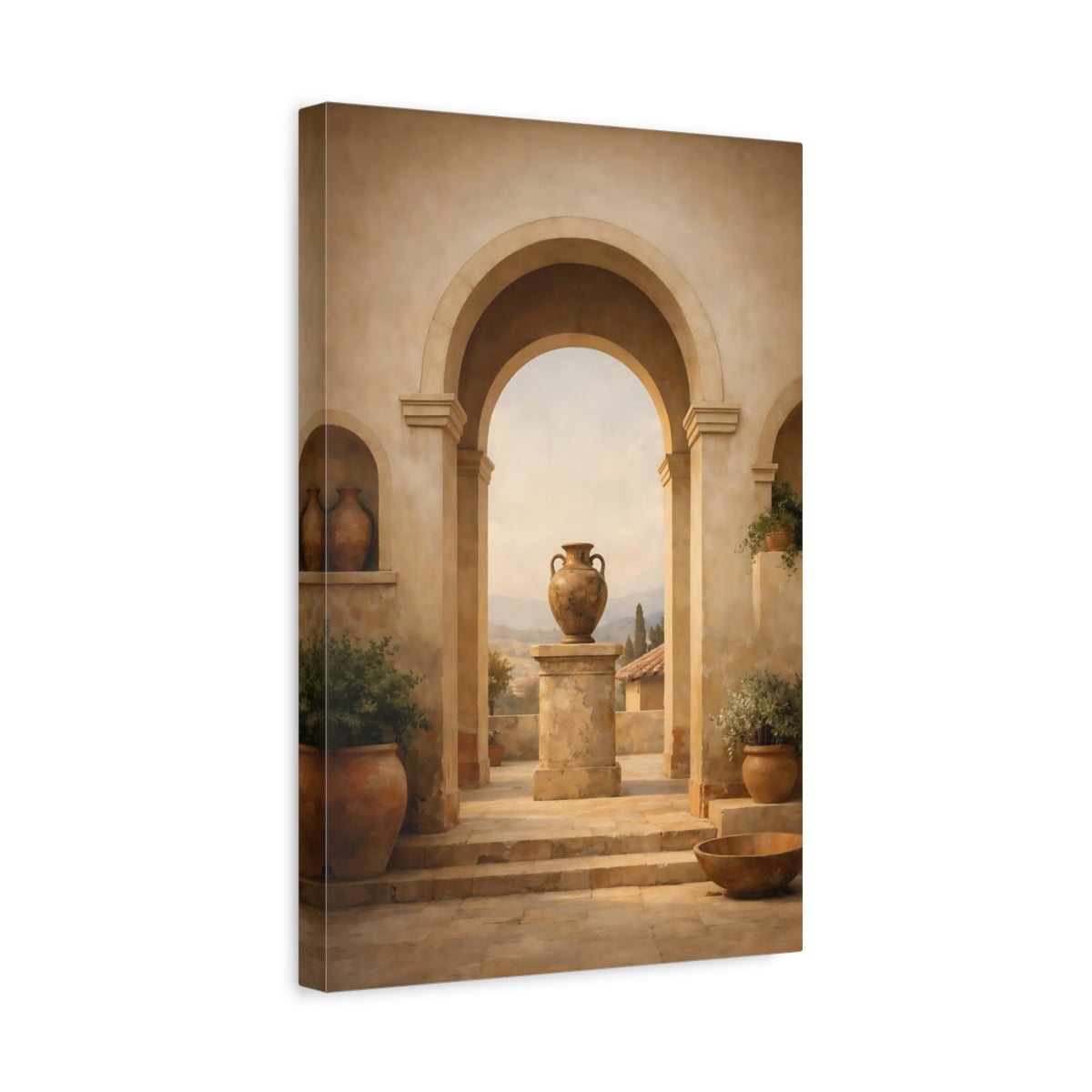 Vintage Ornate Urn Mediterranean Archway - Canvas Wall Art Print