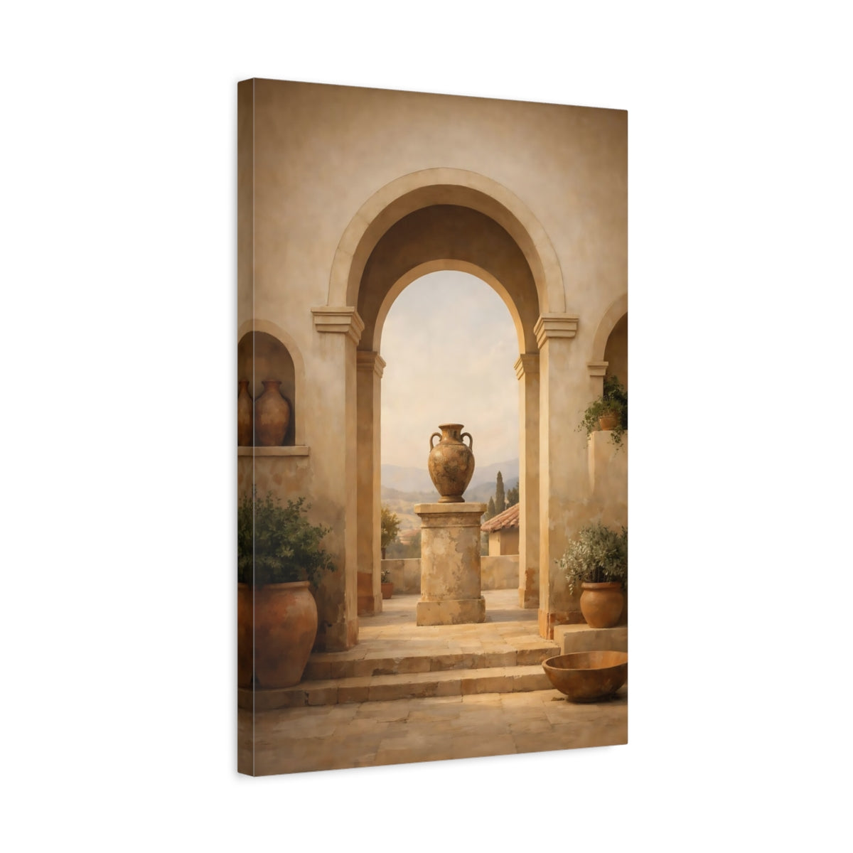 Vintage Ornate Urn Mediterranean Archway - Canvas Wall Art Print