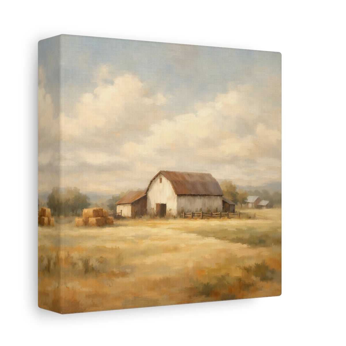 Side Mockup 1. Nature Rustic Barn Brown And Yellow shown as stretched canvas wall art