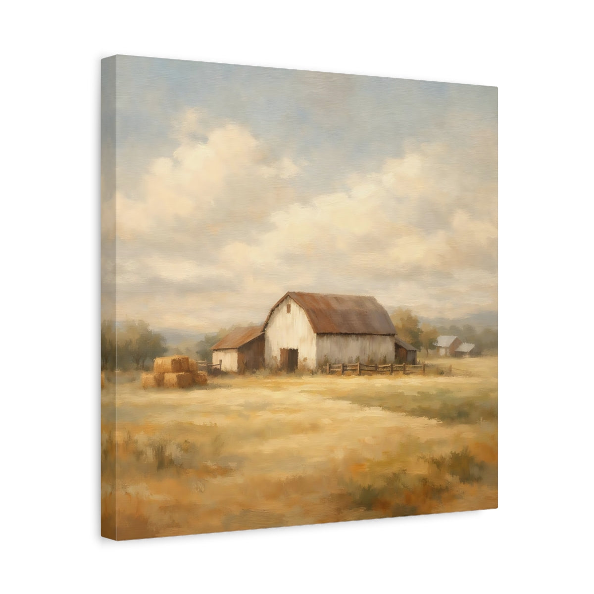 Side Mockup 6. Nature Rustic Barn Brown And Yellow shown as stretched canvas wall art