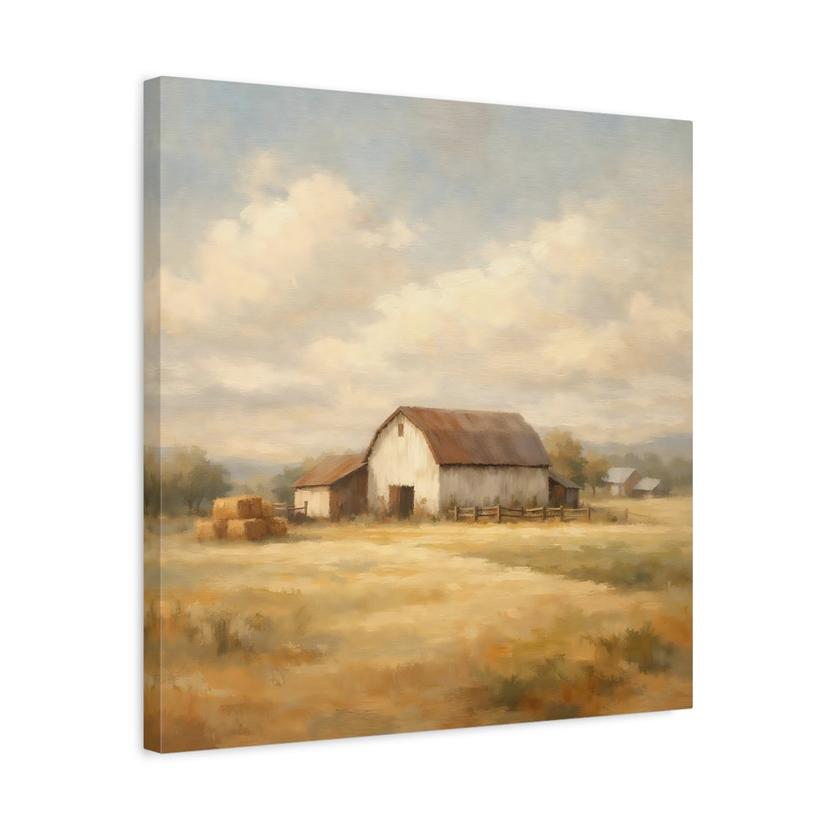 Side Mockup 5. Nature Rustic Barn Brown And Yellow shown as stretched canvas wall art