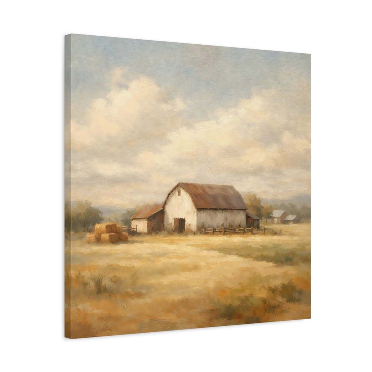 Side Mockup 4. Nature Rustic Barn Brown And Yellow shown as stretched canvas wall art