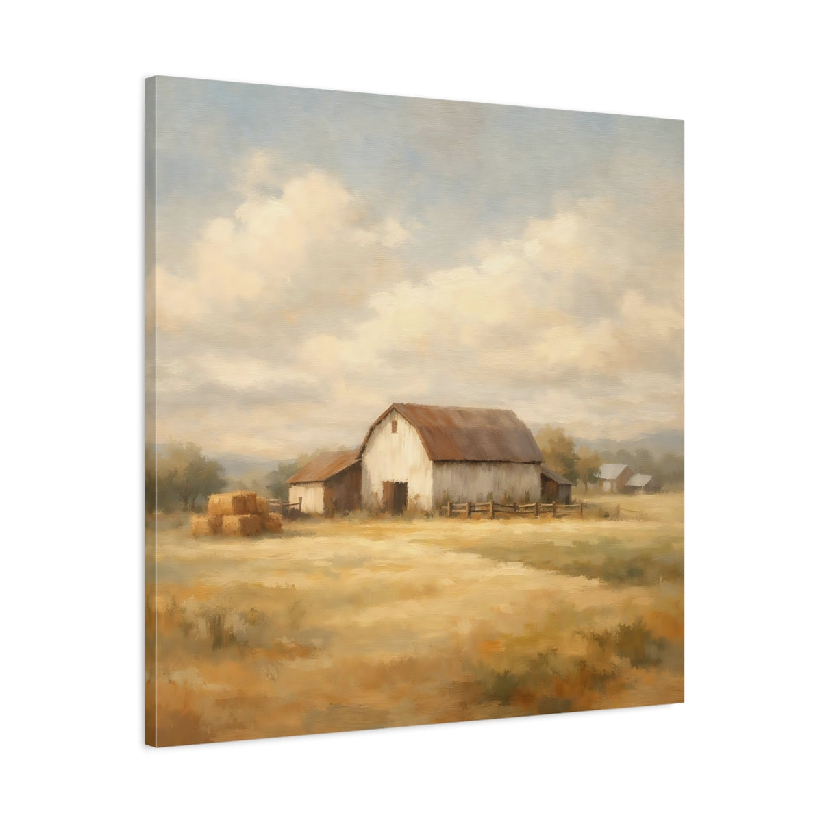 Side Mockup 3. Nature Rustic Barn Brown And Yellow shown as stretched canvas wall art