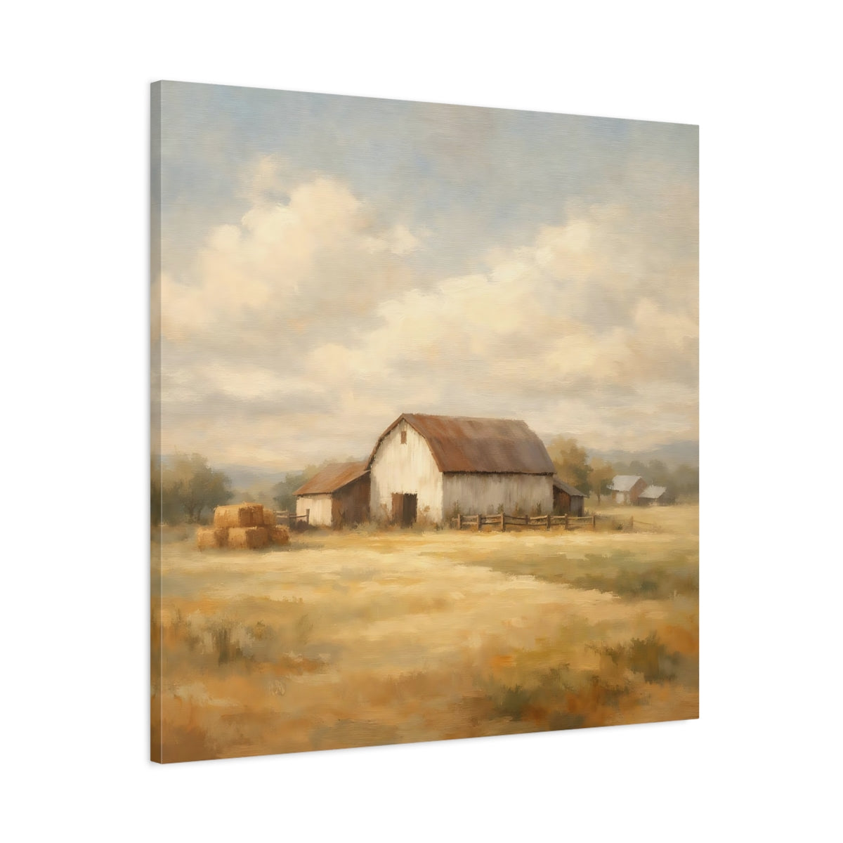 Side Mockup 2. Nature Rustic Barn Brown And Yellow shown as stretched canvas wall art