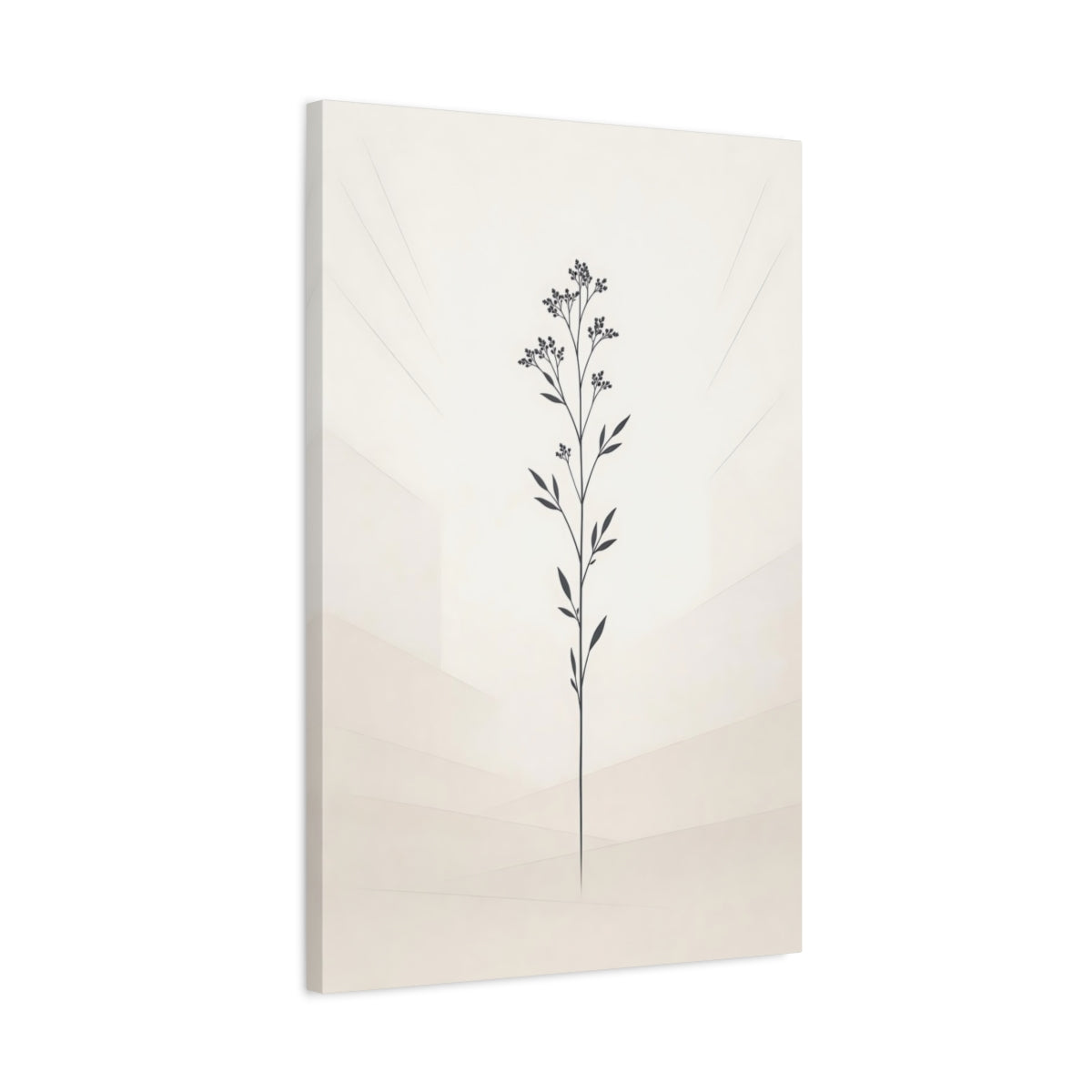 Side Mockup 2. Nature Botanical Plant Black And Beige Botanical shown as stretched canvas wall art