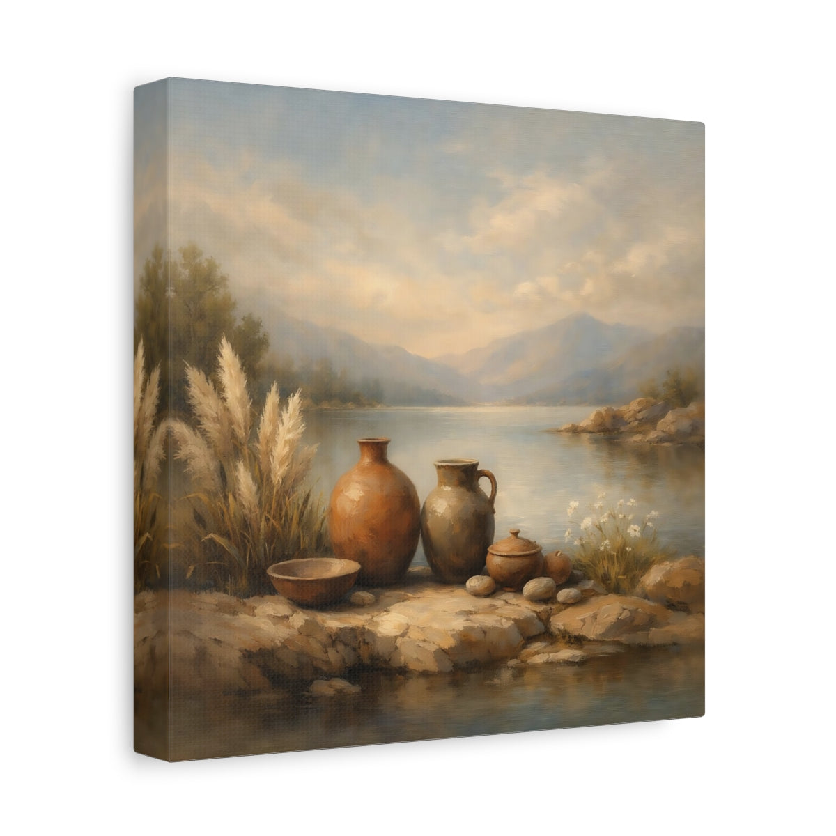 Side Mockup 9. Nature Earthenware Vases Earthenware Lake View shown as stretched canvas wall art