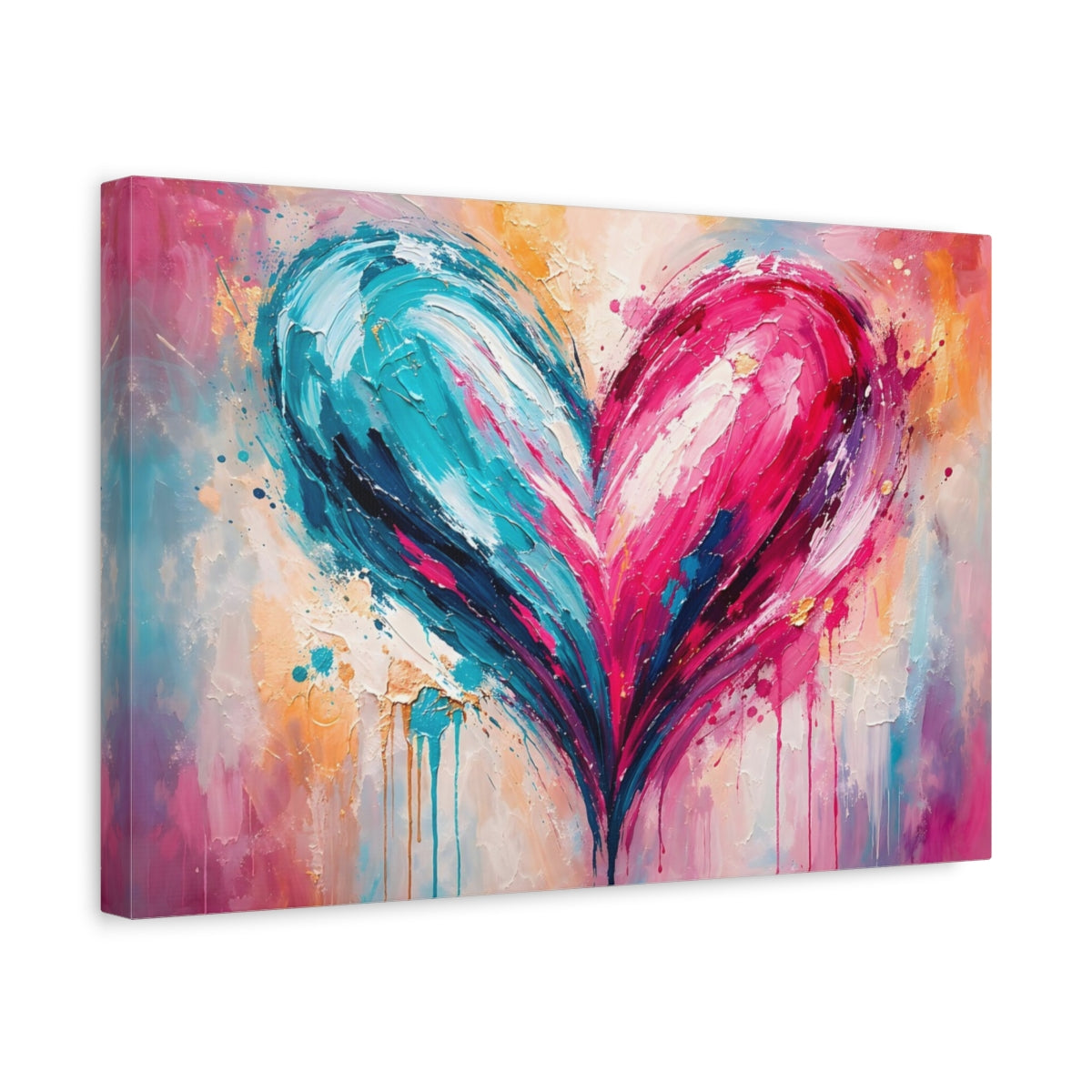 Abstract Heart Blue Pink - Canvas Wall Art Print