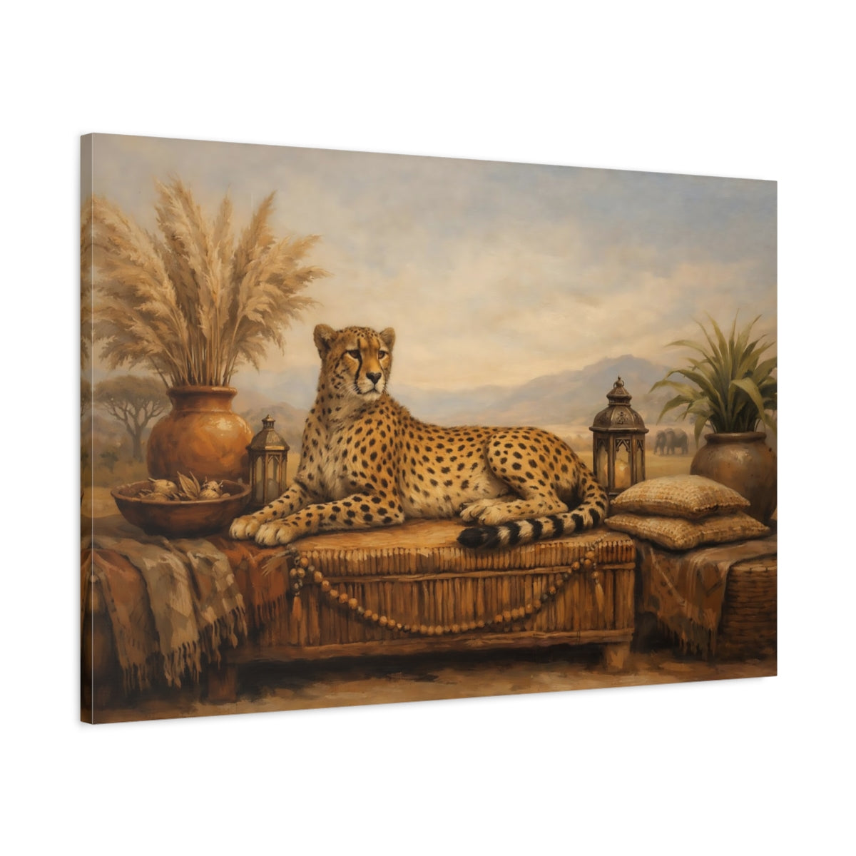 Side Mockup 1. Boho Animal Interior Harmony Scene shown as stretched canvas wall art