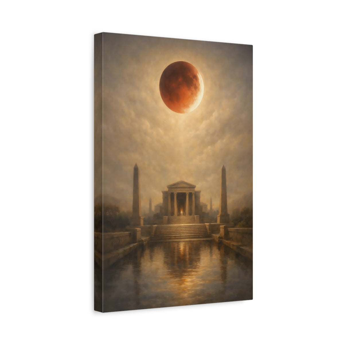 Side Mockup 4. Nature Lunar Eclipse Brown And Red shown as stretched canvas wall art