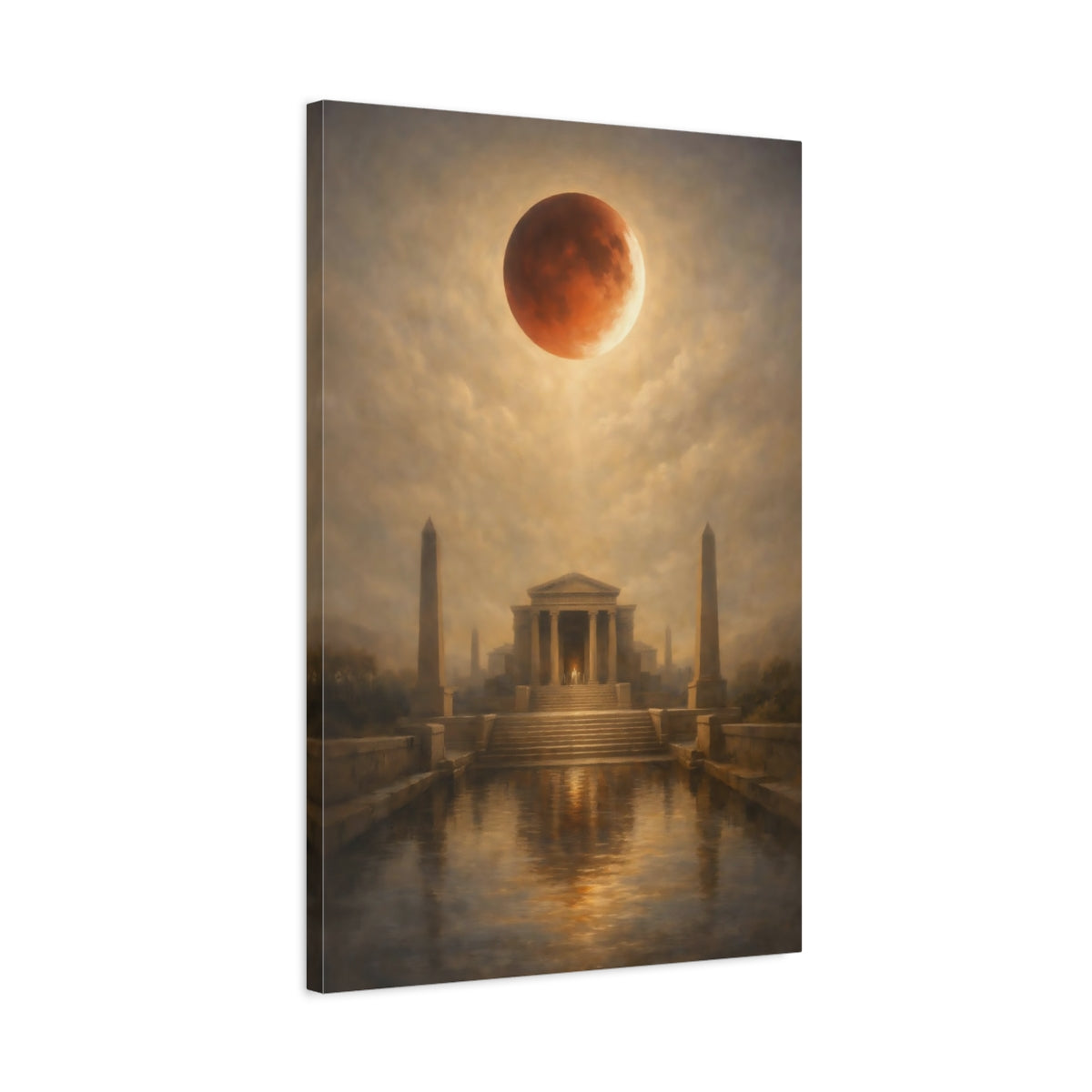 Side Mockup 2. Nature Lunar Eclipse Brown And Red shown as stretched canvas wall art