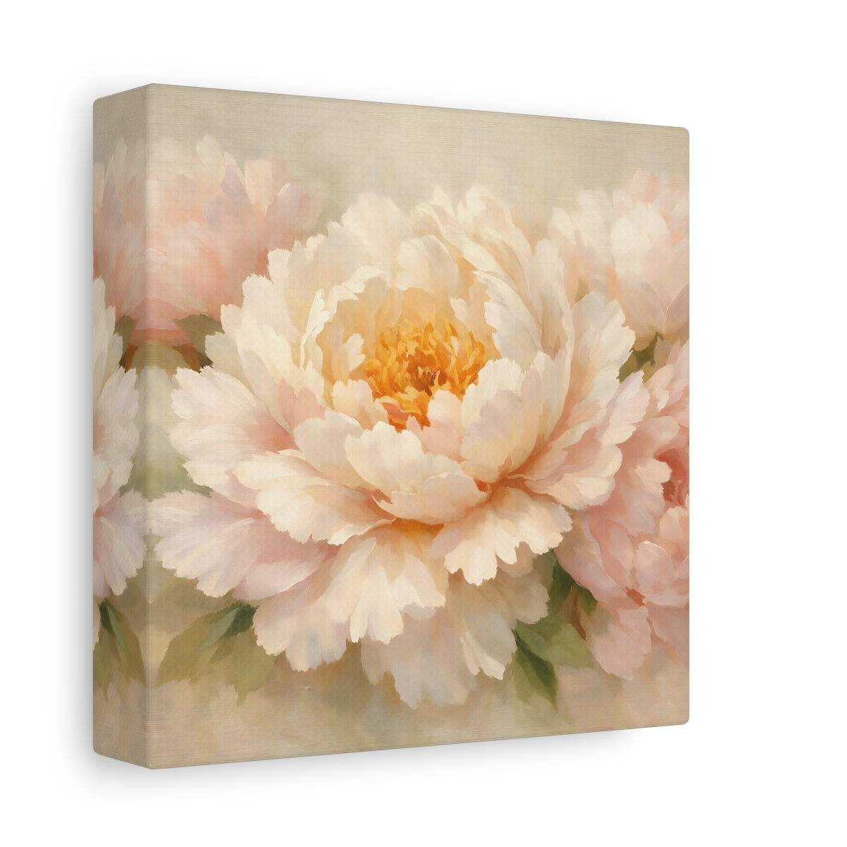 Side Mockup 1. Floral Peony Flower Light Pink Peony shown as stretched canvas wall art