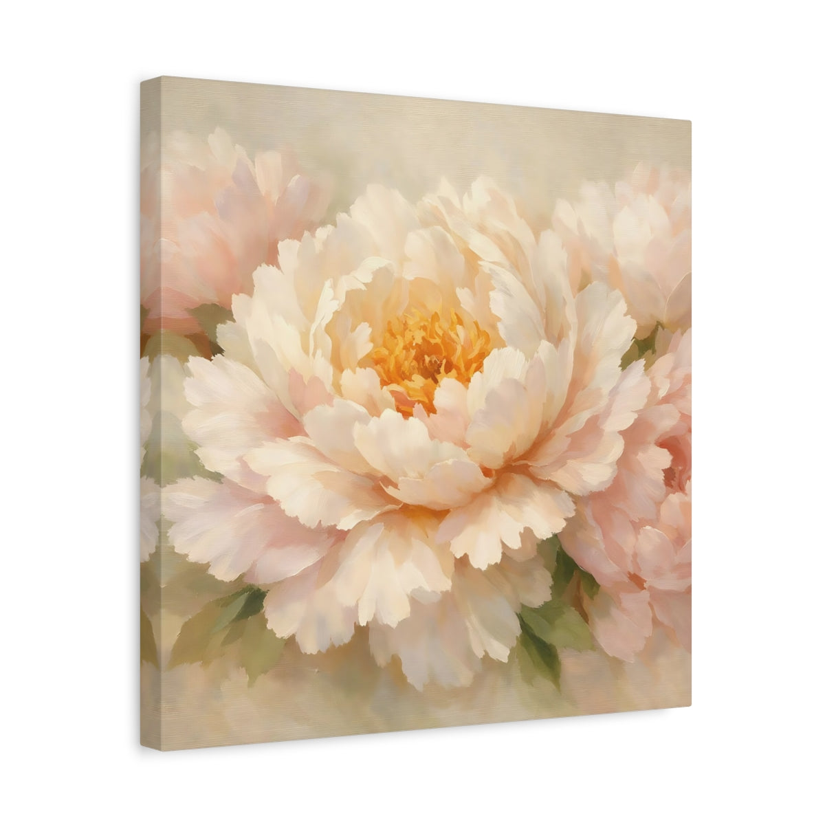 Side Mockup 6. Floral Peony Flower Light Pink Peony shown as stretched canvas wall art