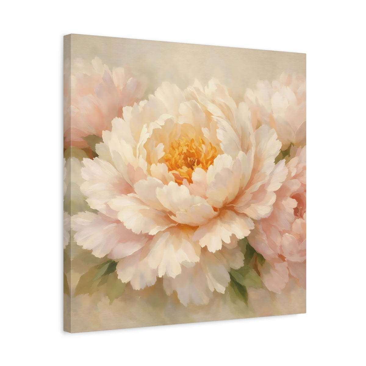 Side Mockup 5. Floral Peony Flower Light Pink Peony shown as stretched canvas wall art