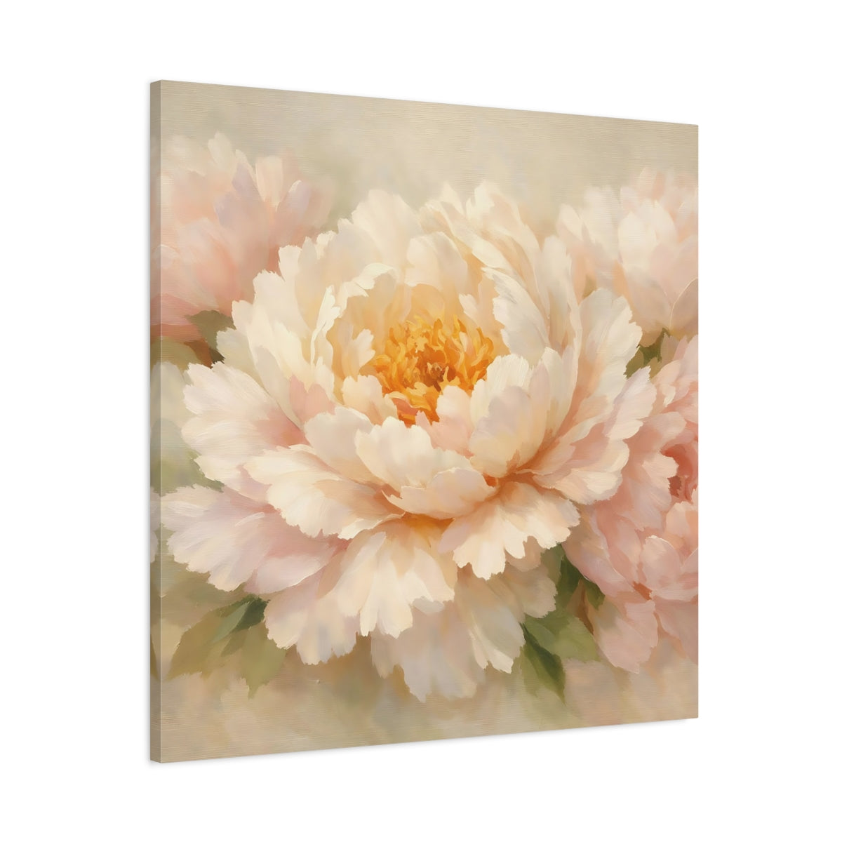 Side Mockup 2. Floral Peony Flower Light Pink Peony shown as stretched canvas wall art