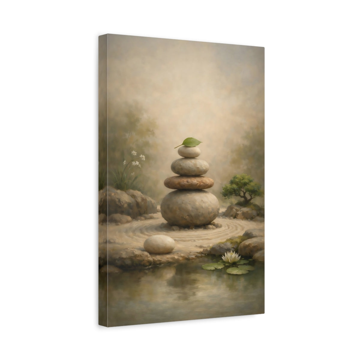 Side Mockup 4. Nature Stacked Stones Zen Garden Stones shown as stretched canvas wall art