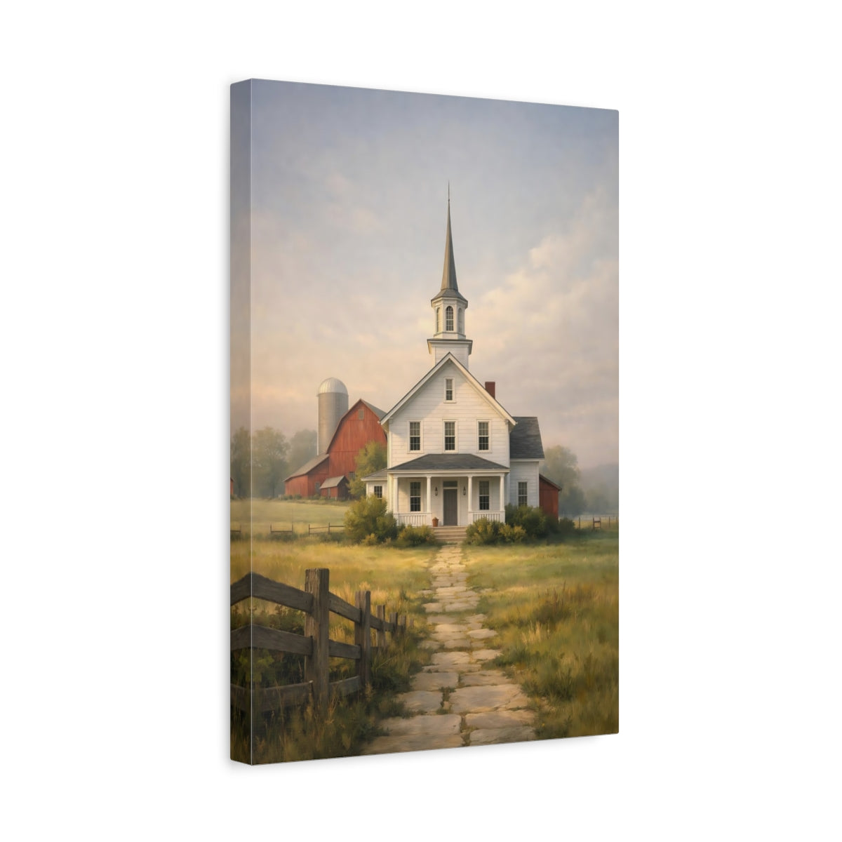 Side Mockup 4. Nature Country Church Rural Church Scene shown as stretched canvas wall art