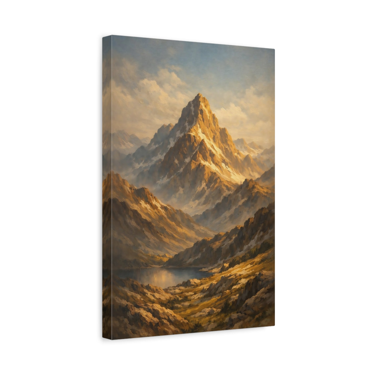 Side Mockup 4. Nature Mountain Range Golden Mountain Landscape shown as stretched canvas wall art
