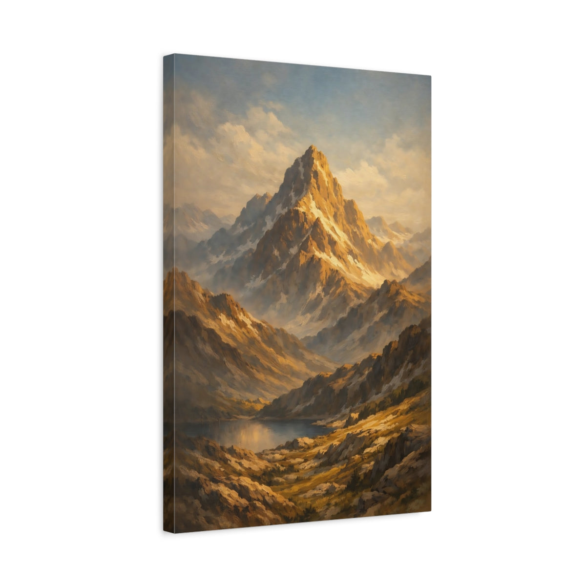Side Mockup 3. Nature Mountain Range Golden Mountain Landscape shown as stretched canvas wall art