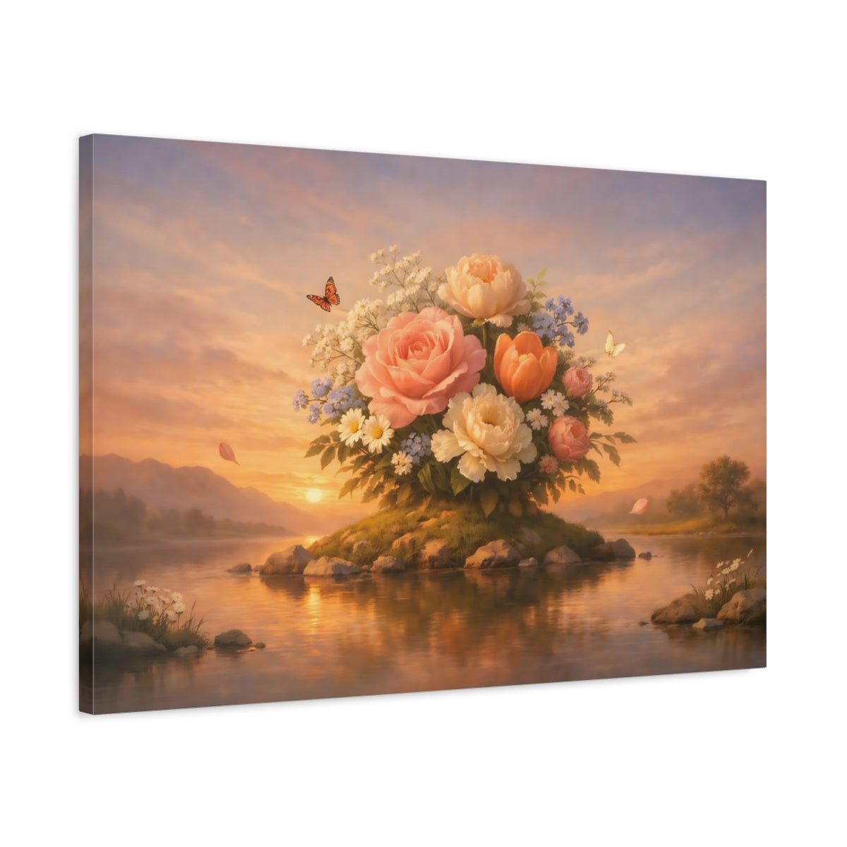 Vintage Flowers Sunset Floral Bouquet - Canvas Wall Art Print