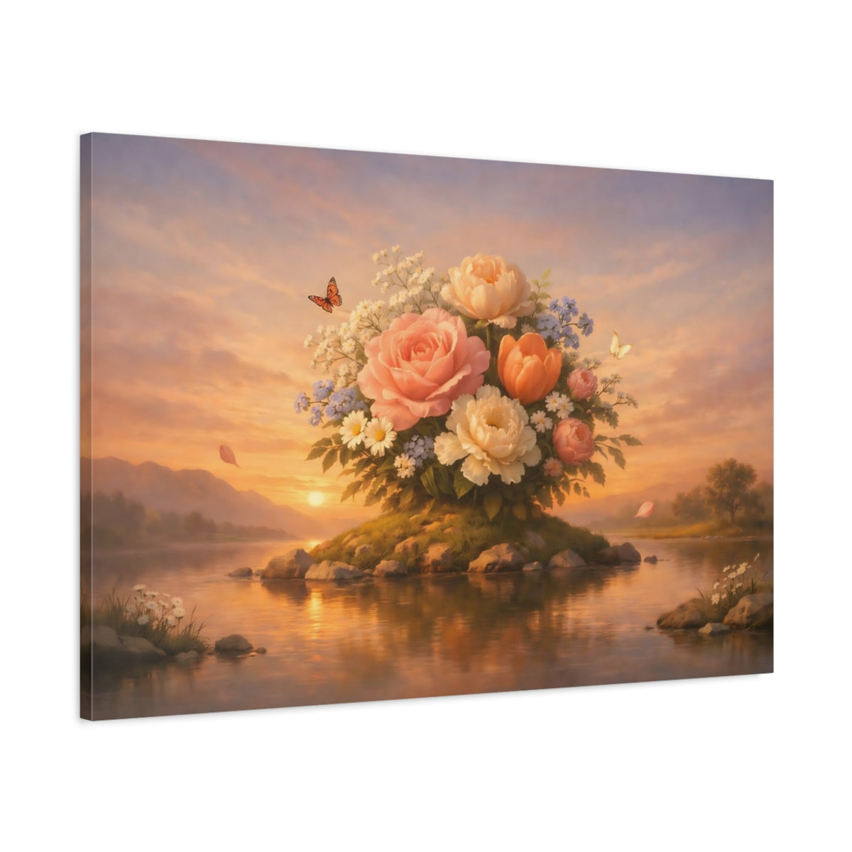 Vintage Flowers Sunset Floral Bouquet - Canvas Wall Art Print