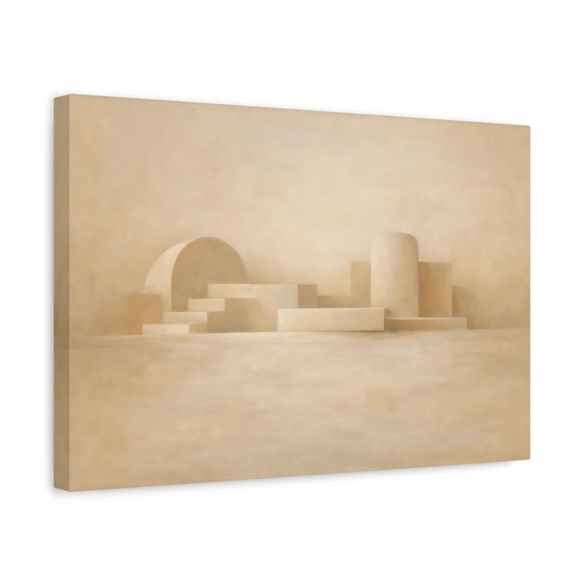 Side Mockup 4. Abstract Geometric Forms Beige Abstract shown as stretched canvas wall art