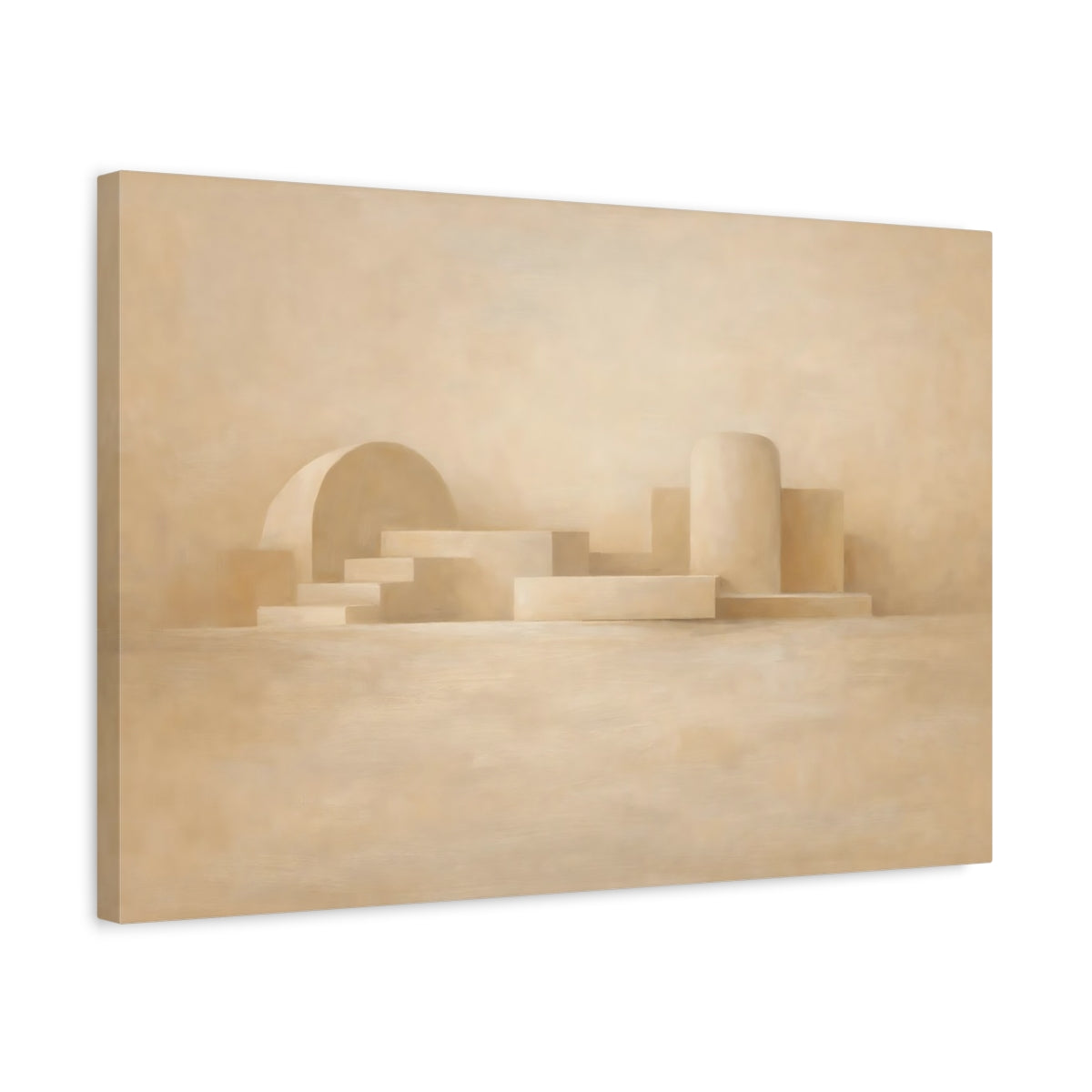 Side Mockup 3. Abstract Geometric Forms Beige Abstract shown as stretched canvas wall art