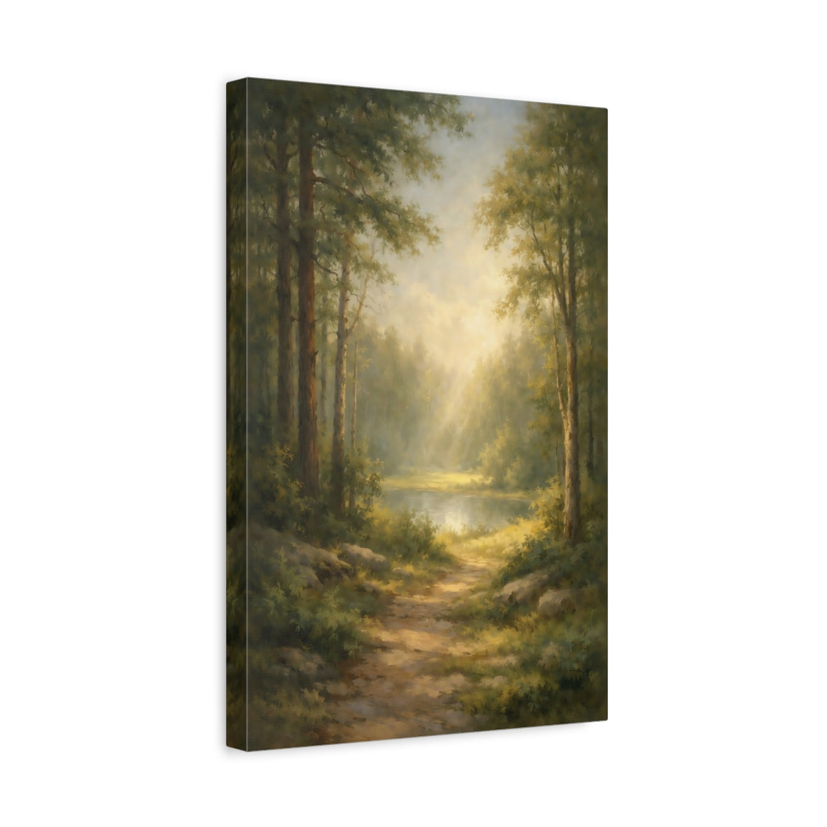 Side Mockup 4. Nature Forest Path Misty Forest Landscape shown as stretched canvas wall art