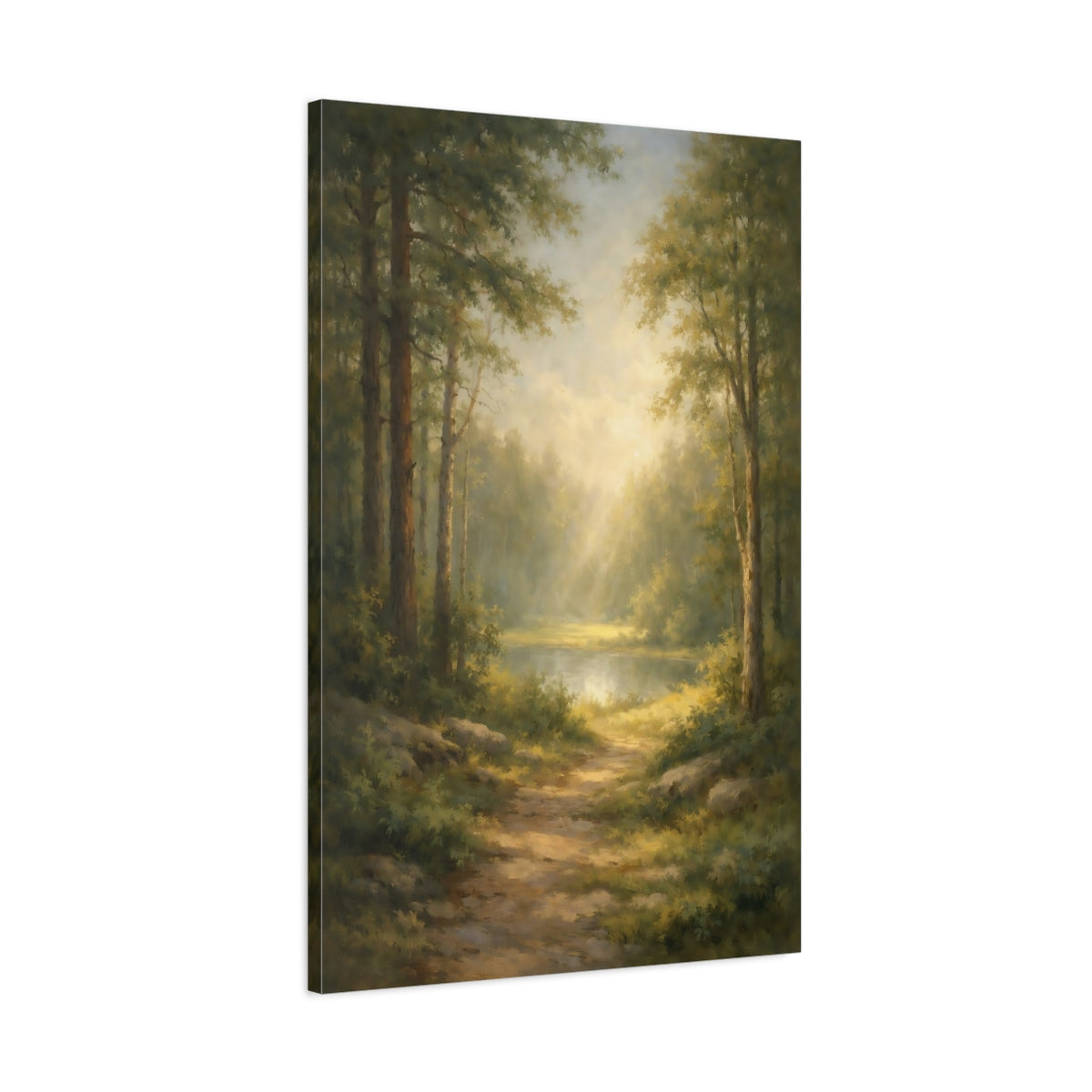 Side Mockup 1. Nature Forest Path Misty Forest Landscape shown as stretched canvas wall art