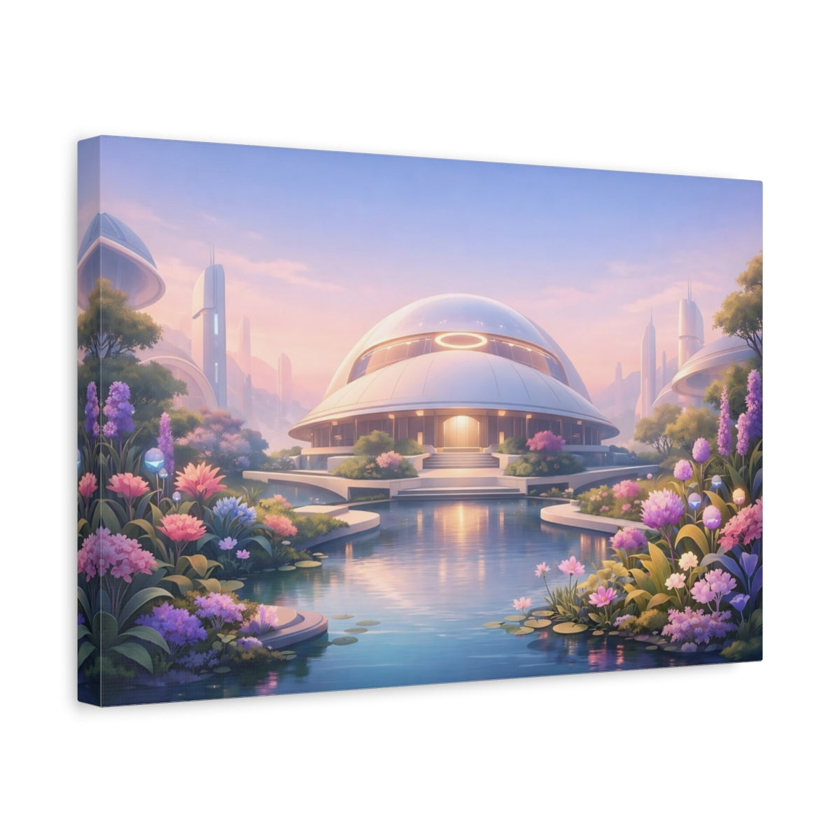 Science Fiction Garden Pastel Dome Building - Canvas Wall Art Print
