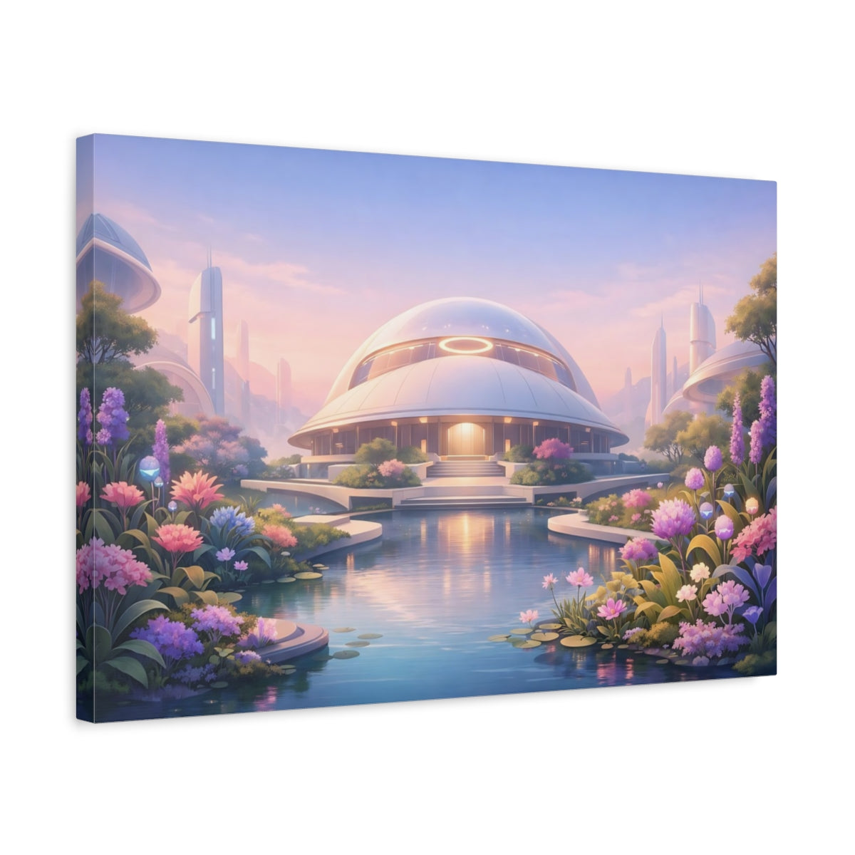 Science Fiction Garden Pastel Dome Building - Canvas Wall Art Print