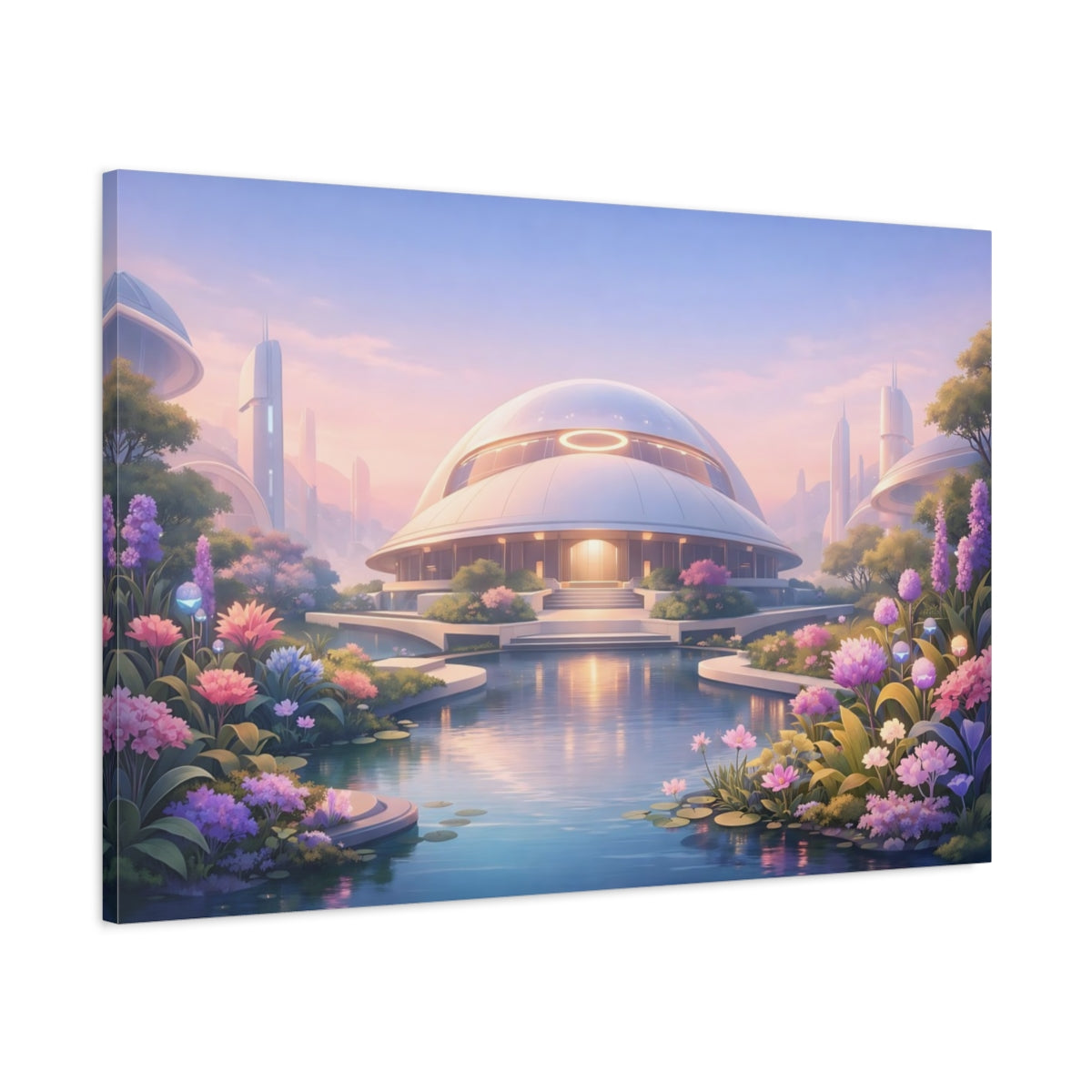 Science Fiction Garden Pastel Dome Building - Canvas Wall Art Print