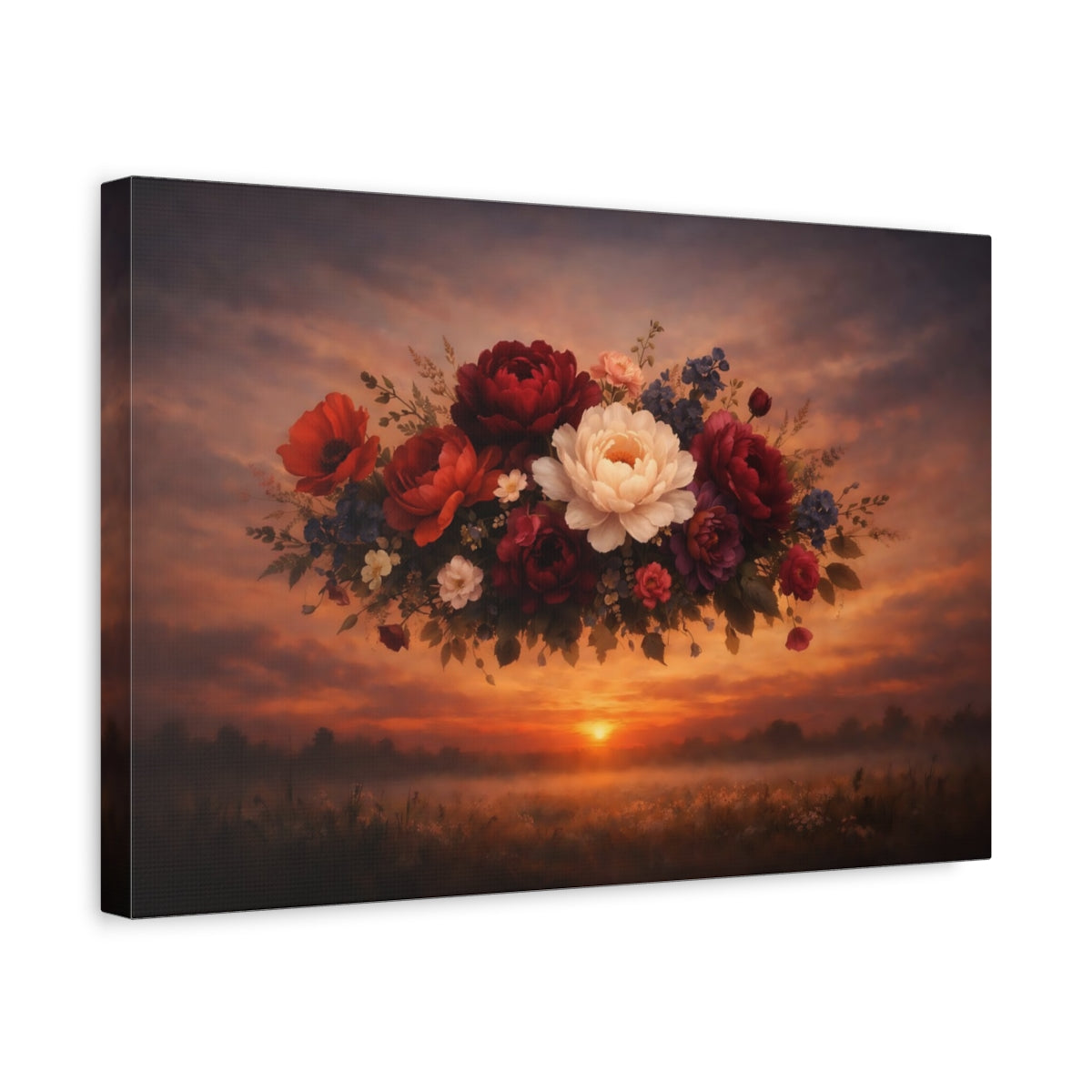 Dark Dramatic Flowers Sunset Floral Arrangement - Canvas Wall Art Print