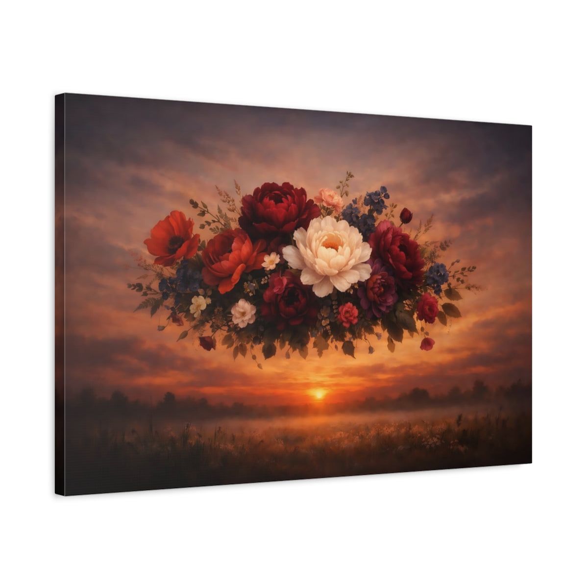 Dark Dramatic Flowers Sunset Floral Arrangement - Canvas Wall Art Print