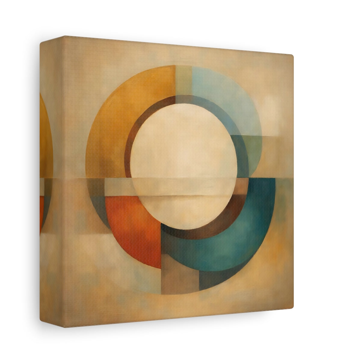 Side Mockup 1. Abstract Geometric Circle Earthy Geometric shown as stretched canvas wall art