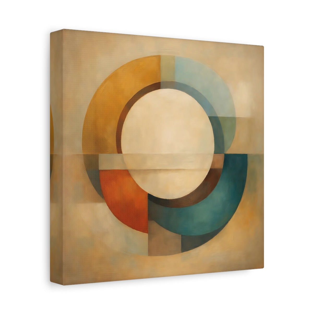 Side Mockup 9. Abstract Geometric Circle Earthy Geometric shown as stretched canvas wall art