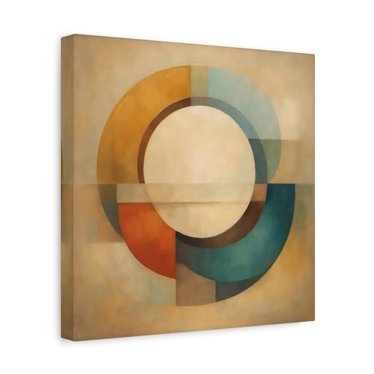 Side Mockup 8. Abstract Geometric Circle Earthy Geometric shown as stretched canvas wall art