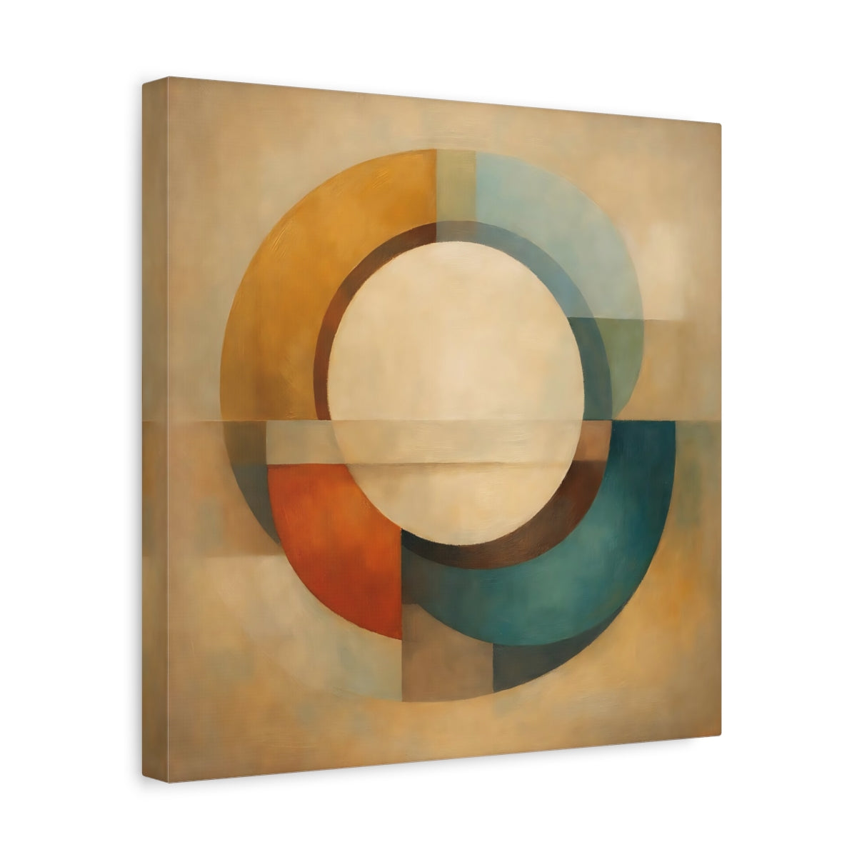 Side Mockup 7. Abstract Geometric Circle Earthy Geometric shown as stretched canvas wall art