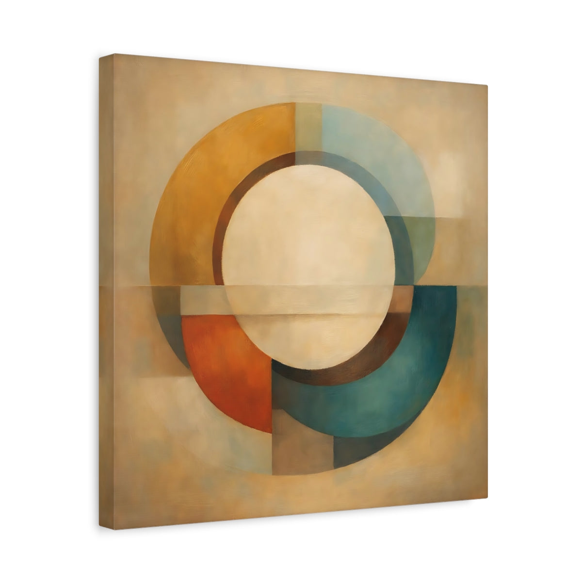 Side Mockup 6. Abstract Geometric Circle Earthy Geometric shown as stretched canvas wall art