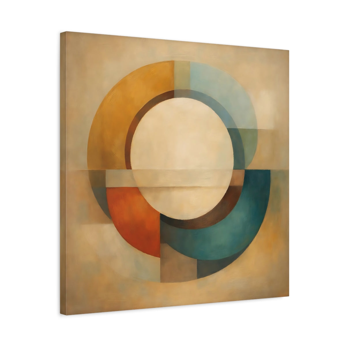 Side Mockup 4. Abstract Geometric Circle Earthy Geometric shown as stretched canvas wall art